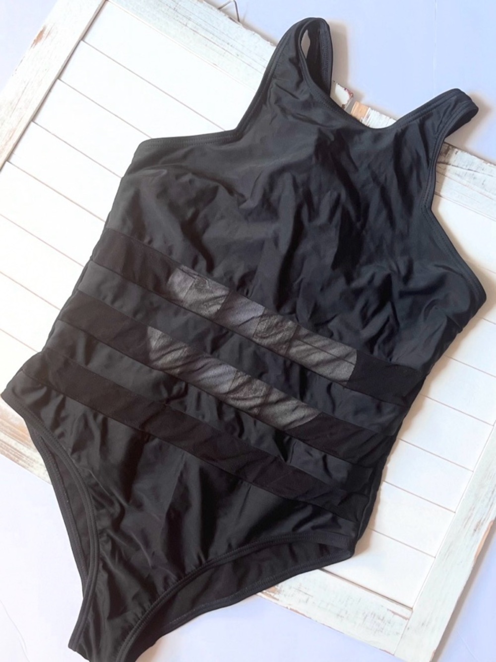 Classic Black One-Piece Swimsuit with Mesh Panels